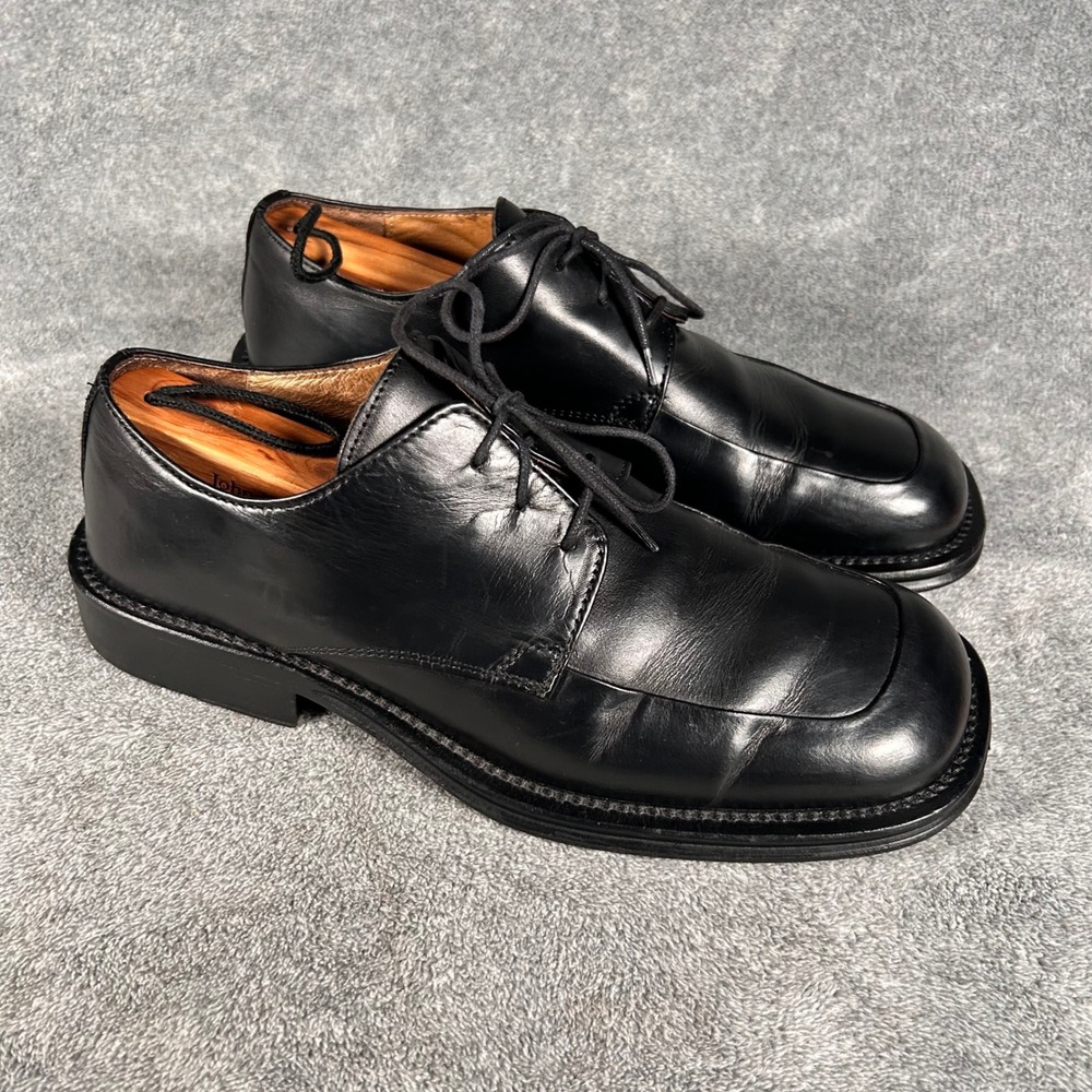 VTG Kenneth Cole NY Derby Oxford Dress Shoes Square Toe Black Leather Mens 9.5